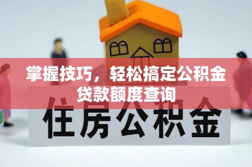 桃山掌握技巧，轻松搞定公积金贷款额度查询